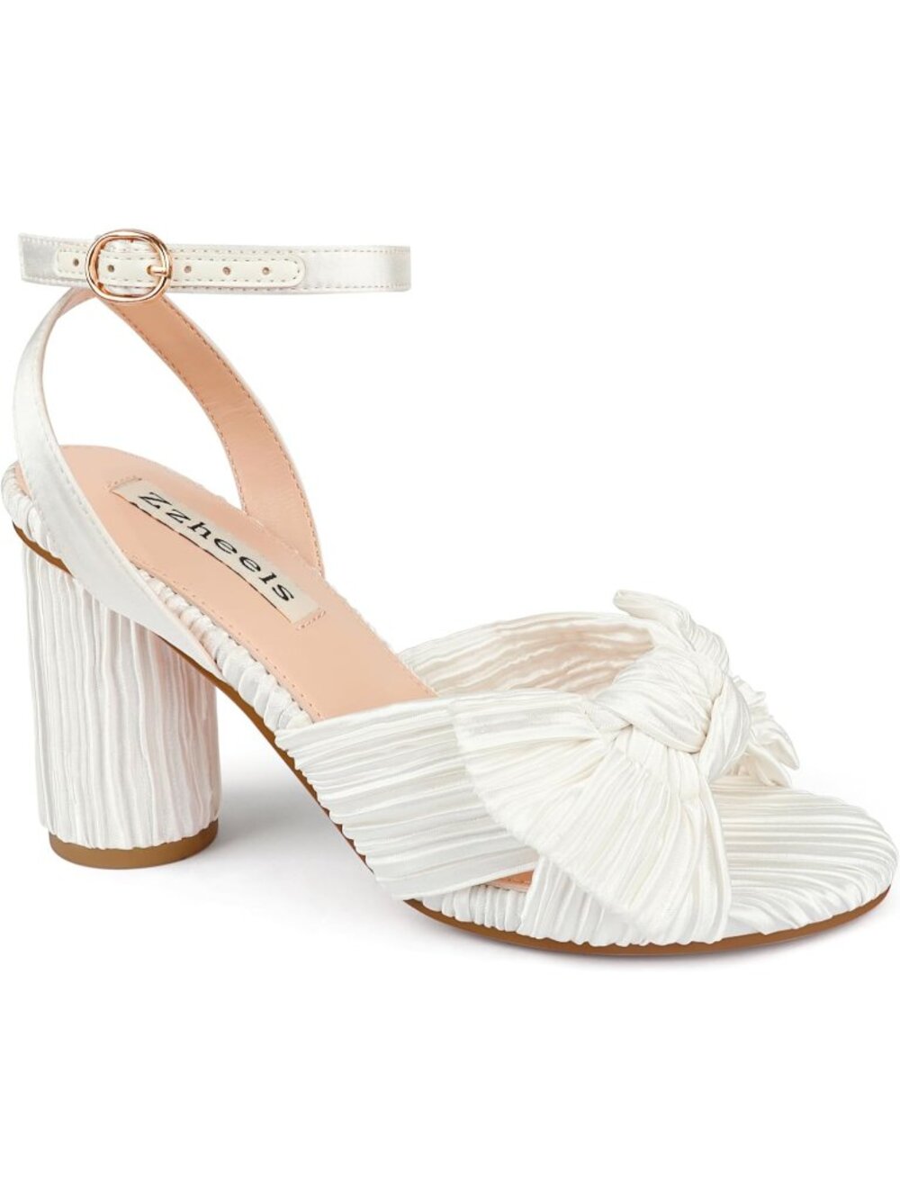 🆕Women's White Bow Heels Ankle Strap Block Heel Sandals Wedding Shoes